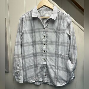 JACHS Girlfriend New York Light Gray Plaid Button Down Flannel Shirt Size Medium